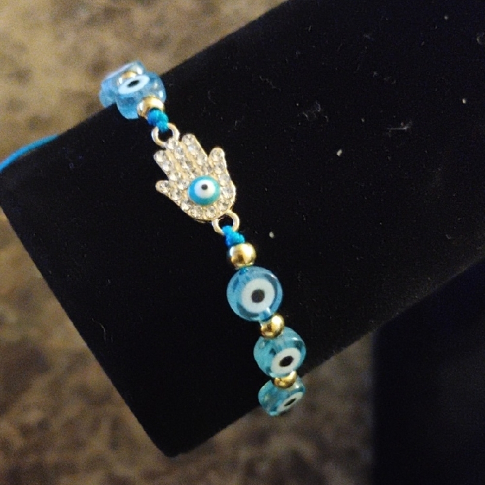 Blue Evil Eye Bracelet with Hamsa Charm
